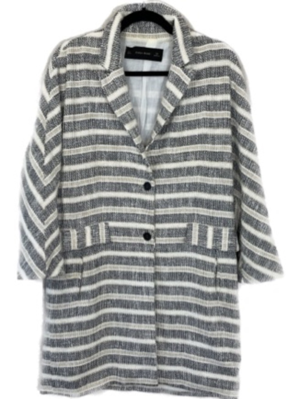 Zara Basic Coat Striped Knit Lightweight With Pockets 3/4 Sleeves Small